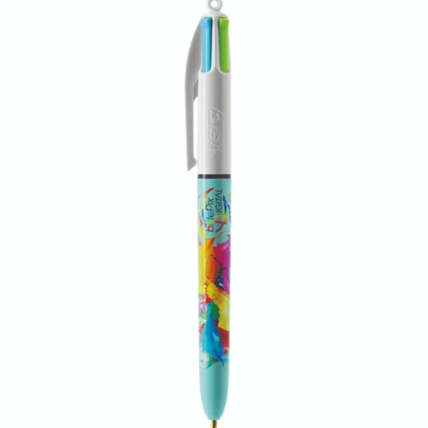 BIC 4 Couleurs Original - Stylo à bille 4 couleurs (rouge, bleu, vert, noir) - décors hydro bleu ciel
