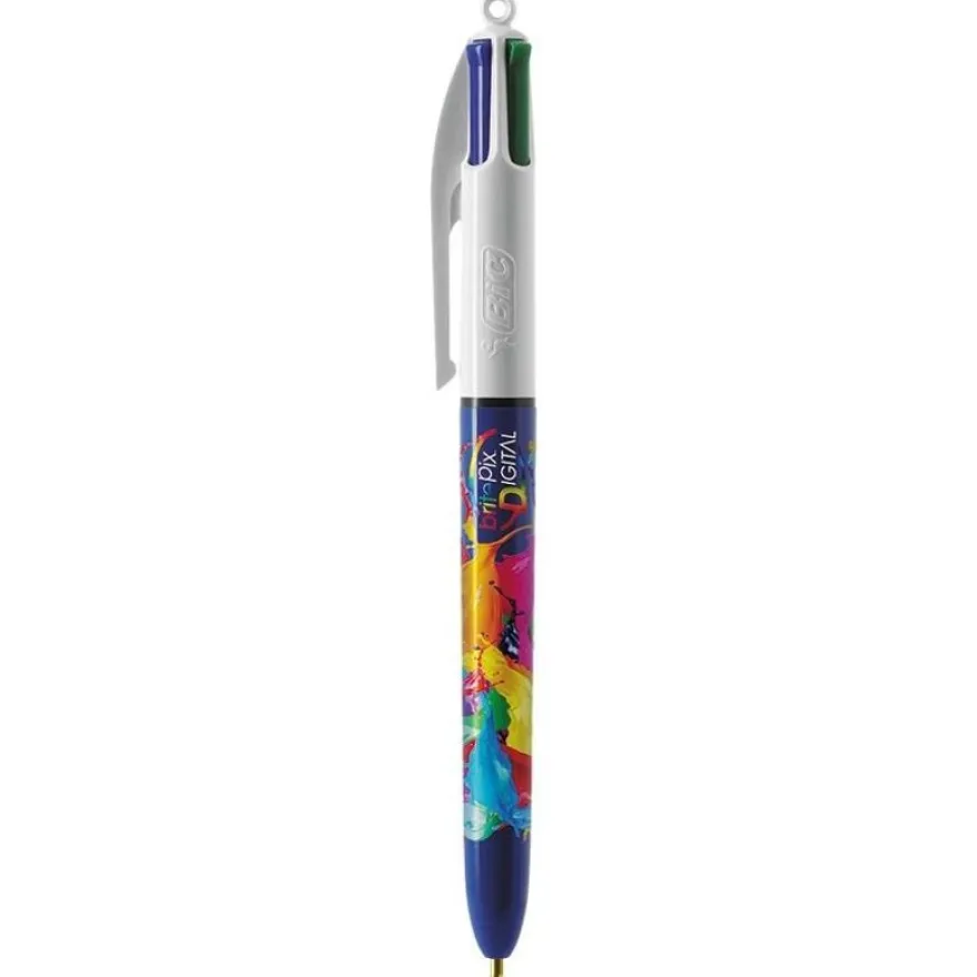 BIC 4 Couleurs Original - Stylo à bille 4 couleurs (rouge, bleu, vert, noir) - décors hydro bleu