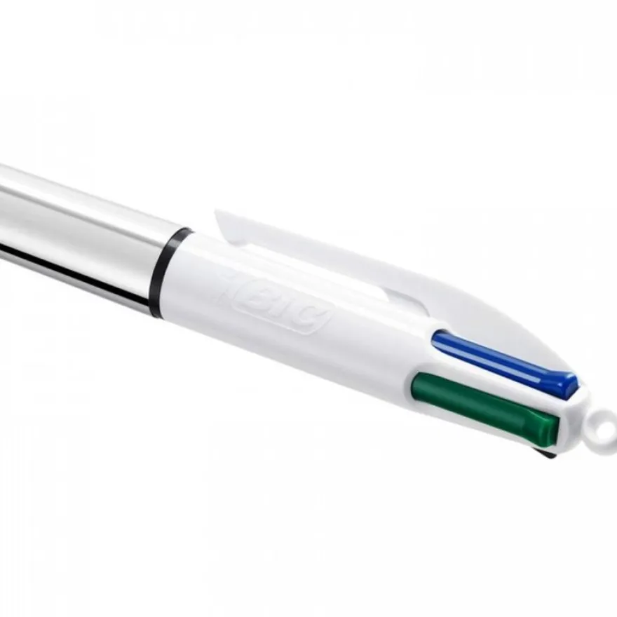 BIC 4 Couleurs Shine - Stylo à bille 4 couleurs - corps argent