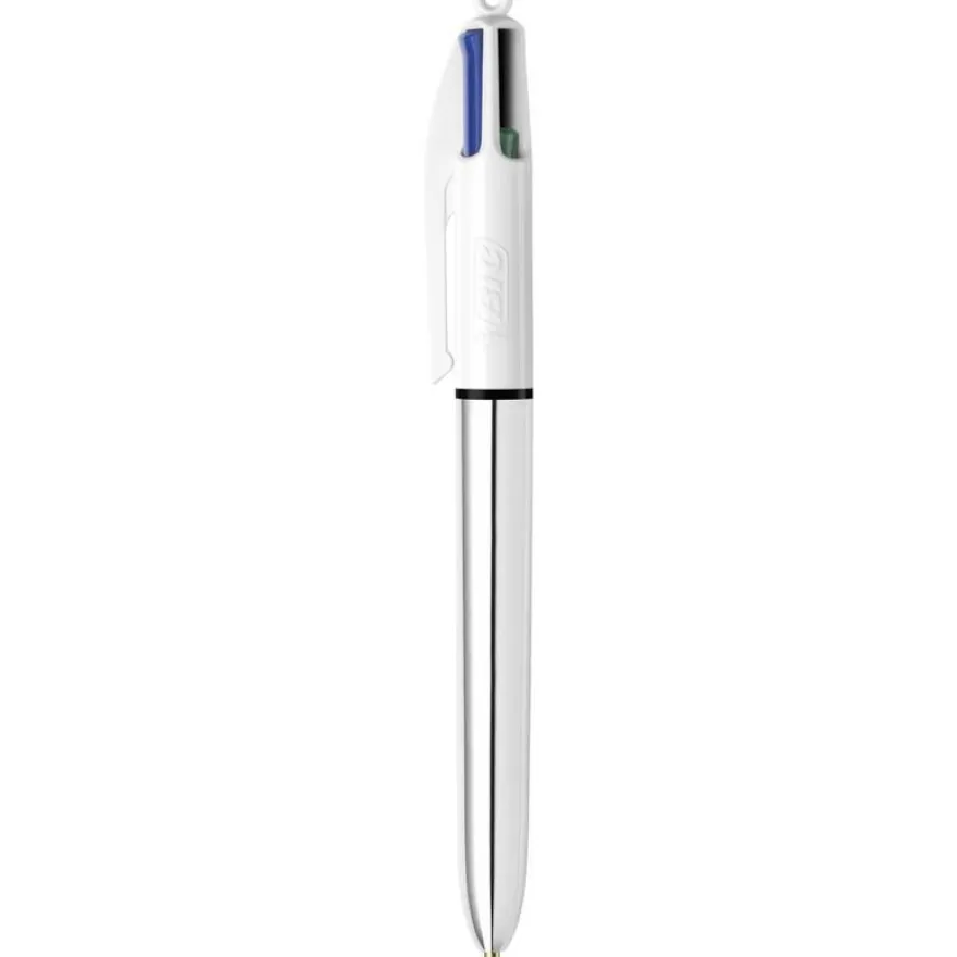BIC 4 Couleurs Shine - Stylo à bille 4 couleurs - corps argent