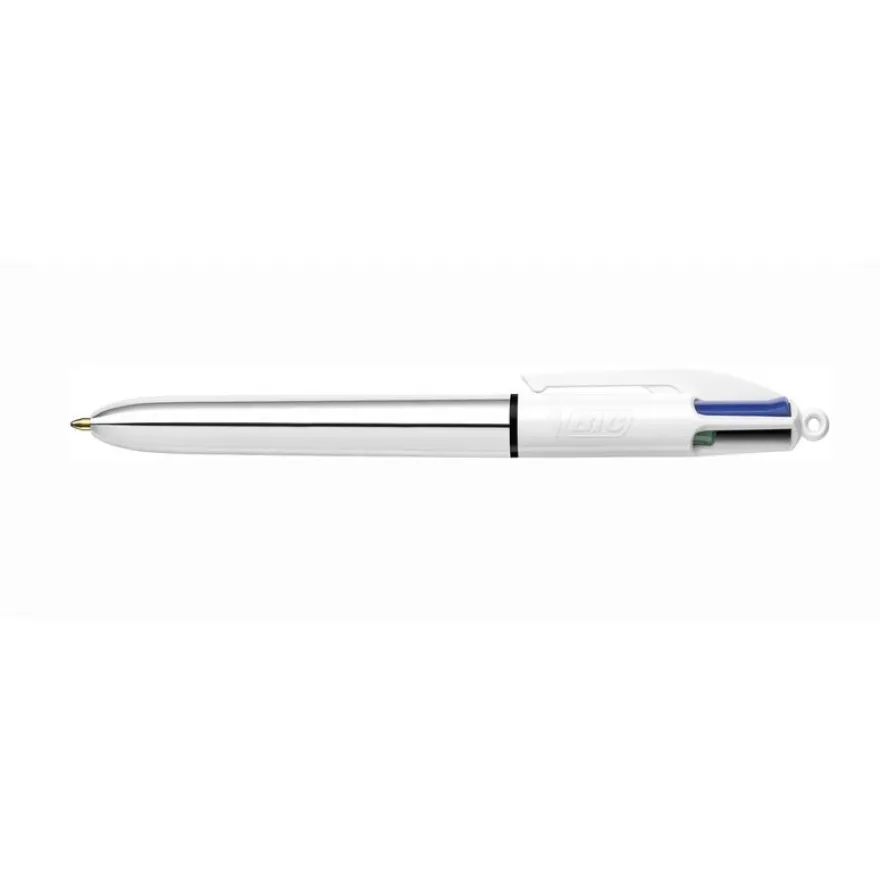 BIC 4 Couleurs Shine - Stylo à bille 4 couleurs - corps argent