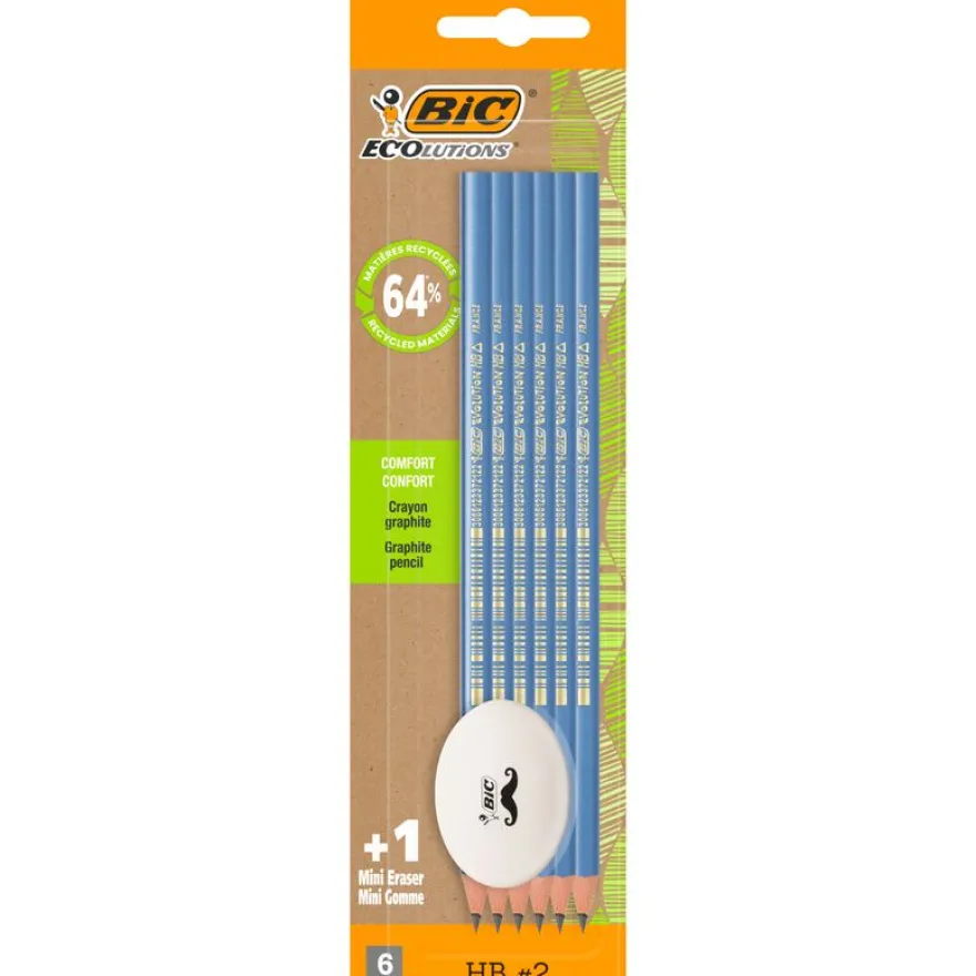 BIC - Lot de 6 Crayons HB Evolution Triangle avec Gomme