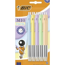 BIC – Lot de 10 stylos bille M10 Pastel – encre bleue, pointe 1 mm, rétractable