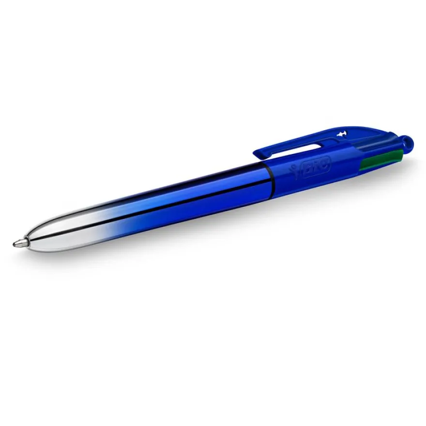 BIC 4 Couleurs Smooth Stylos-Bille Rétractables à Pointe Moyenne (1 mm) avec corps bleu roi dégradé - Couleurs d’Encre Assorties,
