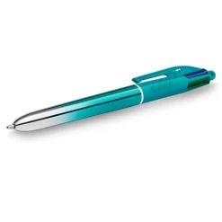 BIC 4 Couleurs Smooth Stylos-Bille Rétractables à Pointe Moyenne (1 mm) avec Corps bleu-vert dégradé - Couleurs d’Encre Assorties