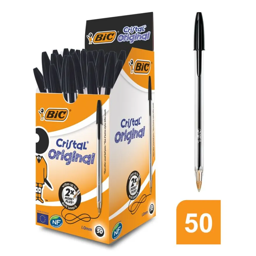 BIC Cristal - 50 Stylos à bille - noir - 1 mm - pointe moyenne