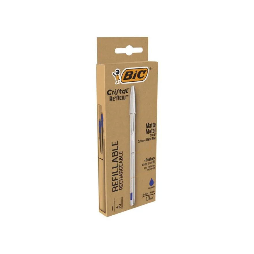 BIC Cristal Re'New - Stylo à bille rechargeable bleu