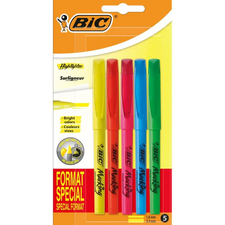 BIC Highlighter - Pack de 5 surligneurs - couleurs assorties