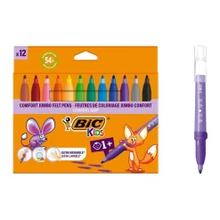 BIC KiDS - Marqueur - couleurs assorties - encre à l'eau - jumbo (pack de 12)