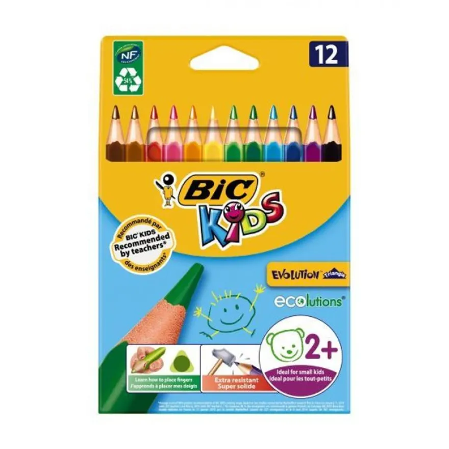 BIC Kids Evolution - 12 Crayons de couleurs triangulaires
