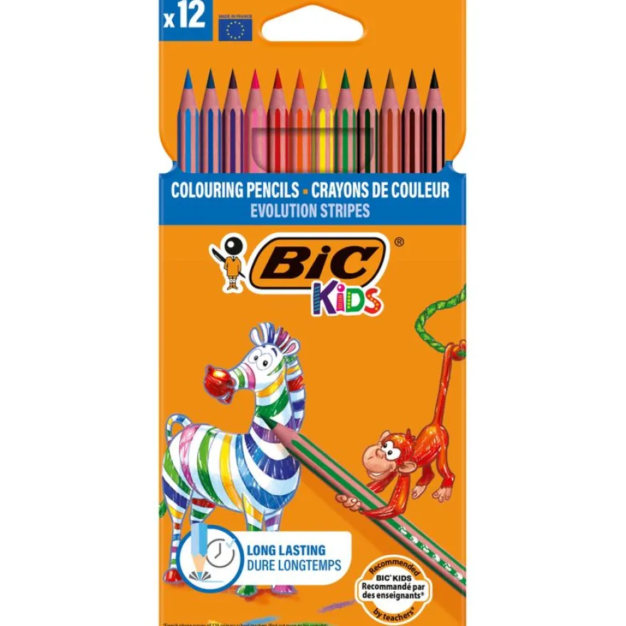 BIC KiDS Evolution Stripes - 12 Crayons de couleur - couleurs assorties