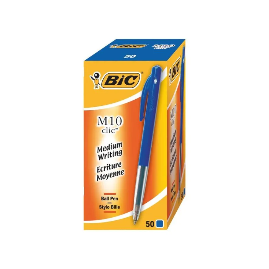 BIC M10 Clic - 50 Stylos à bille - bleu - 1 mm - rétractable