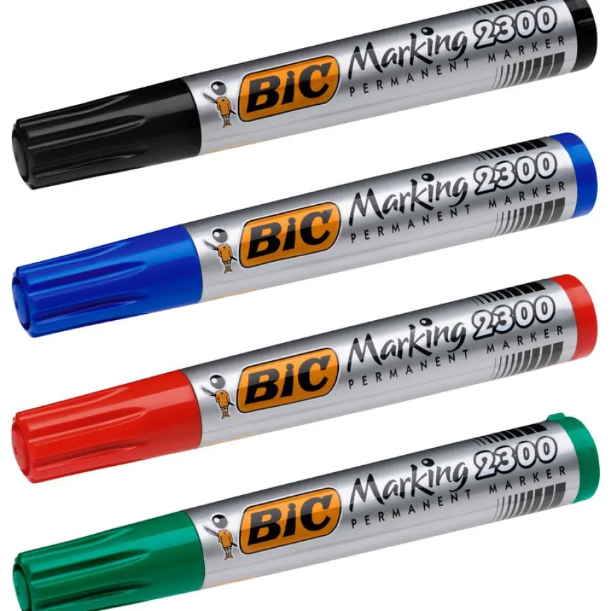BIC MARKING 2300 - Pack de 4 marqueurs permanents - pointe biseau - couleurs assorties