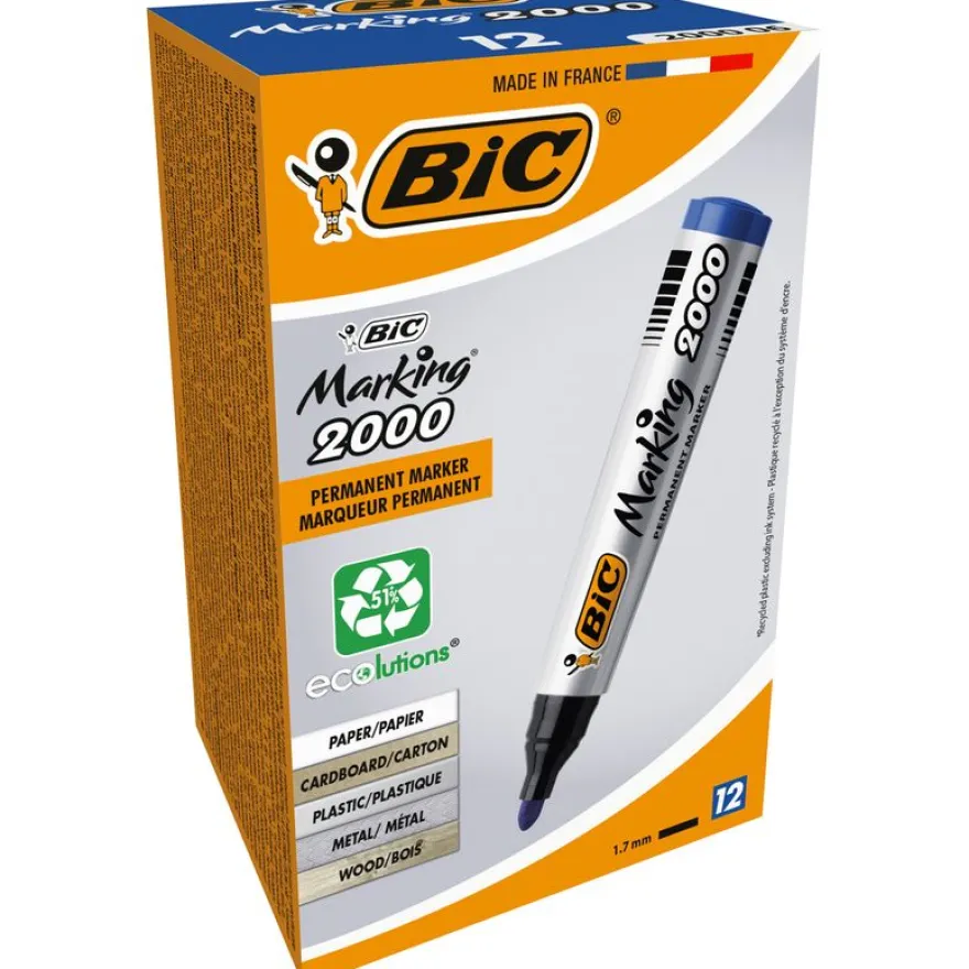BIC MARKING 2000 - Pack de 12 marqueurs permanents - pointe ogive - bleu