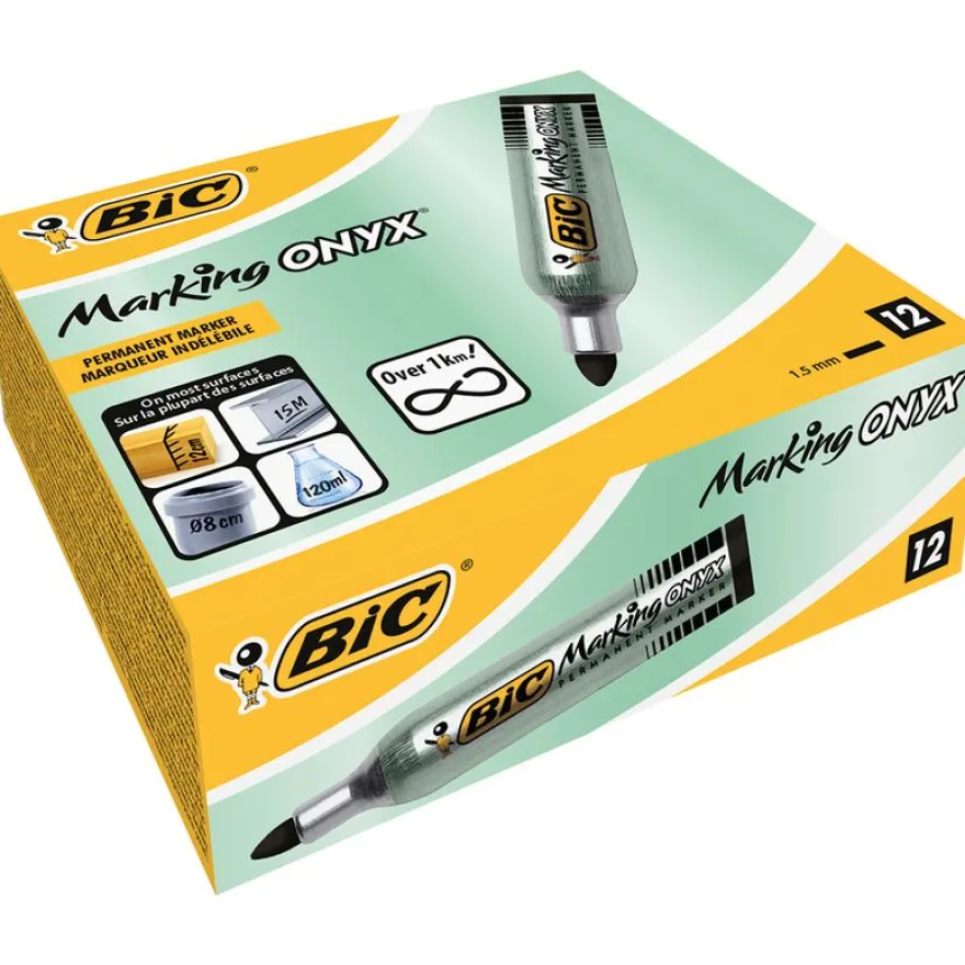BIC ONYX 1482 - Pack de 12 marqueurs permanents - pointe ogive - noir