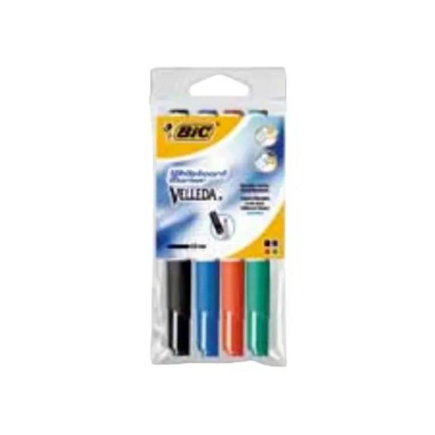 BIC VELLEDA 1741 - 4 Marqueurs - effaçables - pour tableau blanc - noir, rouge, bleu, vert - 1.4 mm