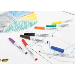 BIC VELLEDA 1741 - Pack de 6 marqueurs effaçables - pointe ogive - couleurs assorties
