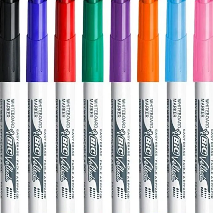 BIC VELLEDA 1741 - Pack de 8 marqueurs effaçables - pointe ogive - couleurs assorties