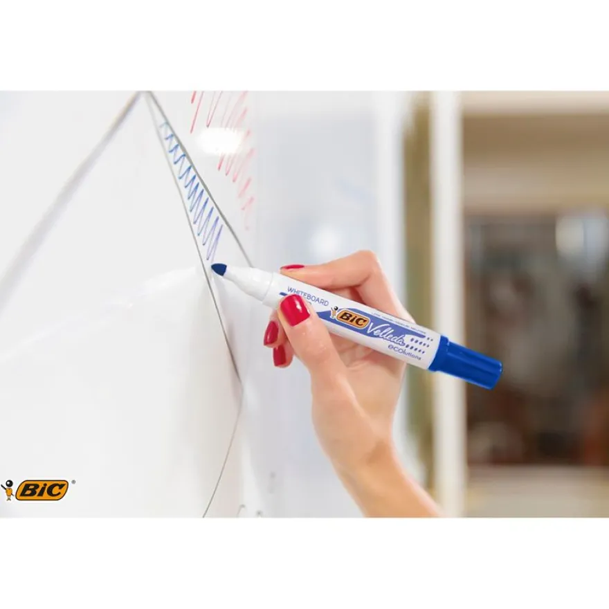 BIC VELLEDA 1701 - Pack de 12 marqueurs effaçables - pointe ogive - bleu