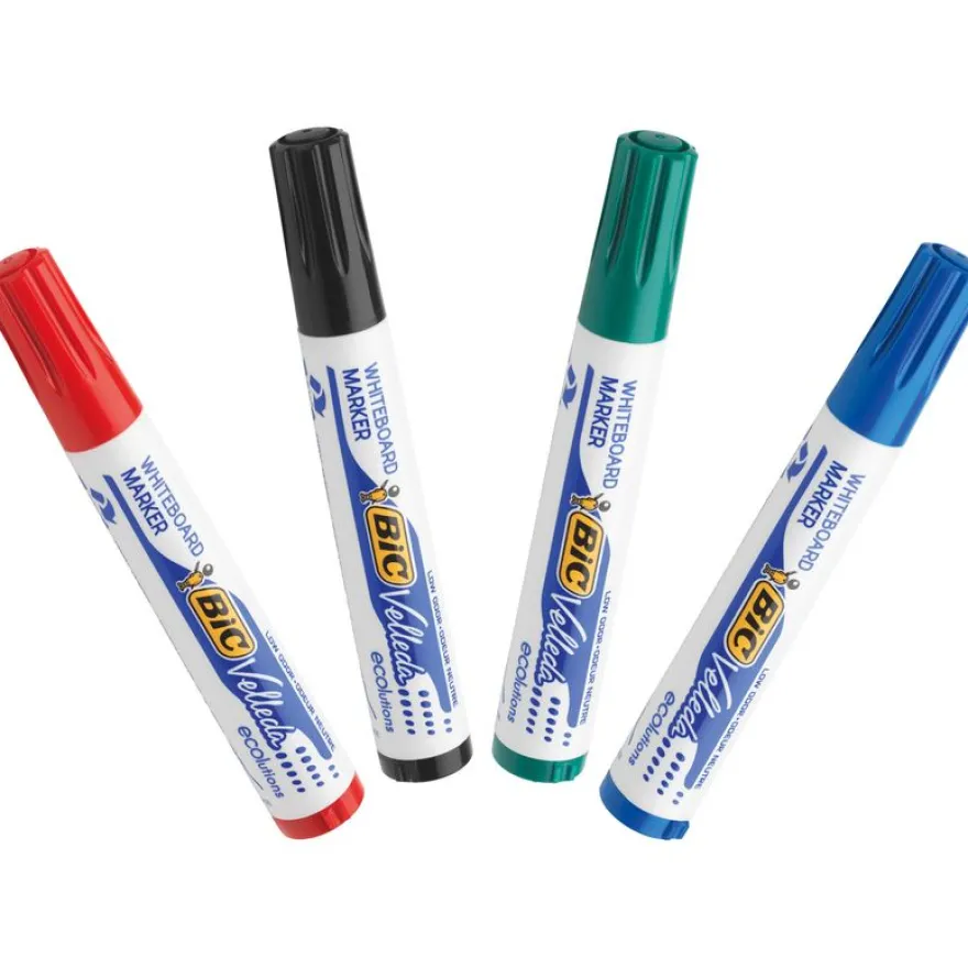 BIC VELLEDA 1751 - Pack de 4 marqueurs effaçables - pointe biseau - couleurs assorties