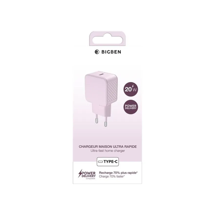 BigBen - Adaptateur alimentation - CA / USB-C - 20 Watt - rose