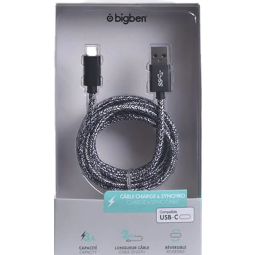 Bigben - câble de charge et de synchronisation USB/USB-C - 2 m - noir