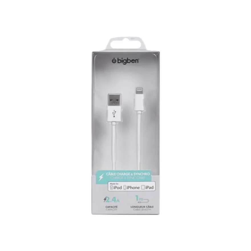 Bigben - câble de charge et de synchronisation USB/Connectique Lightning - 1m - blanc