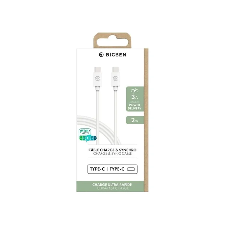 Bigben - Câble de charge et de synchronisation USB-C - 2 m - blanc