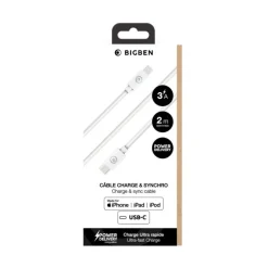 Bigben - Câble USB C/Lightning - 2m - 3A - Blanc