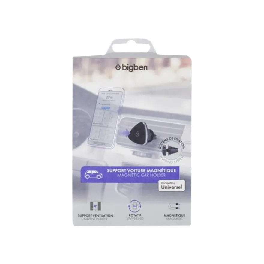 Bigben - support de voiture magnétique pour smartphone avec fixation sur grille aération
