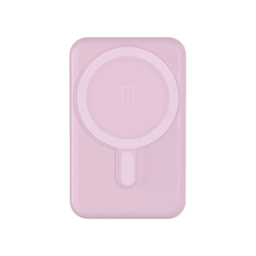 BIGBEN Connected - Banque d'alimentation - magnetic MagSafe wireless, Qi - 5000 mAh - 10 Watt - 2 connecteurs de sortie (USB, 24 pin USB-C) - rose