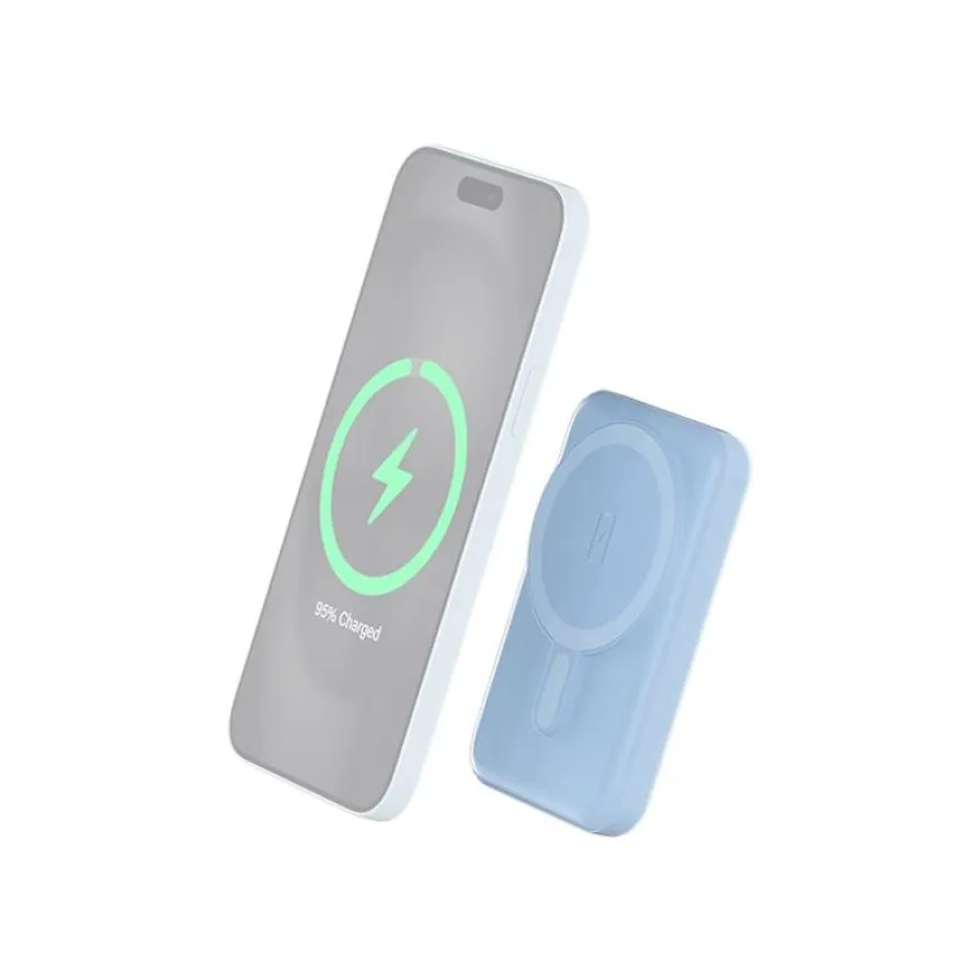 BIGBEN Connected - Banque d'alimentation - magnetic MagSafe wireless, Qi - 5000 mAh - 10 Watt - 2 connecteurs de sortie (USB, 24 pin USB-C) - bleu