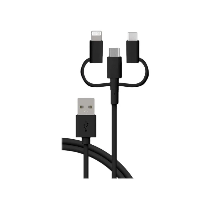 Bigben Connected - Câble 3 en 1 USB A/micro USB & USB C & Lightning - 1.2 m - noir