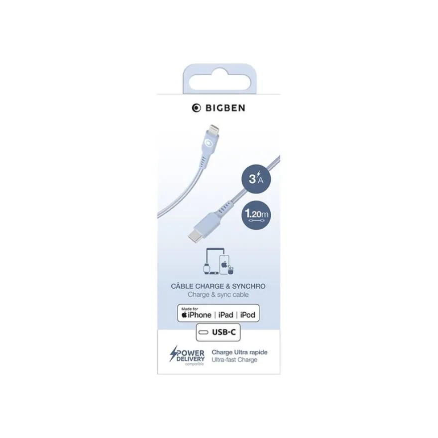 BIGBEN Connected - Câble Lightning - 24 pin USB-C mâle pour Lightning mâle - 1.2 m - bleu