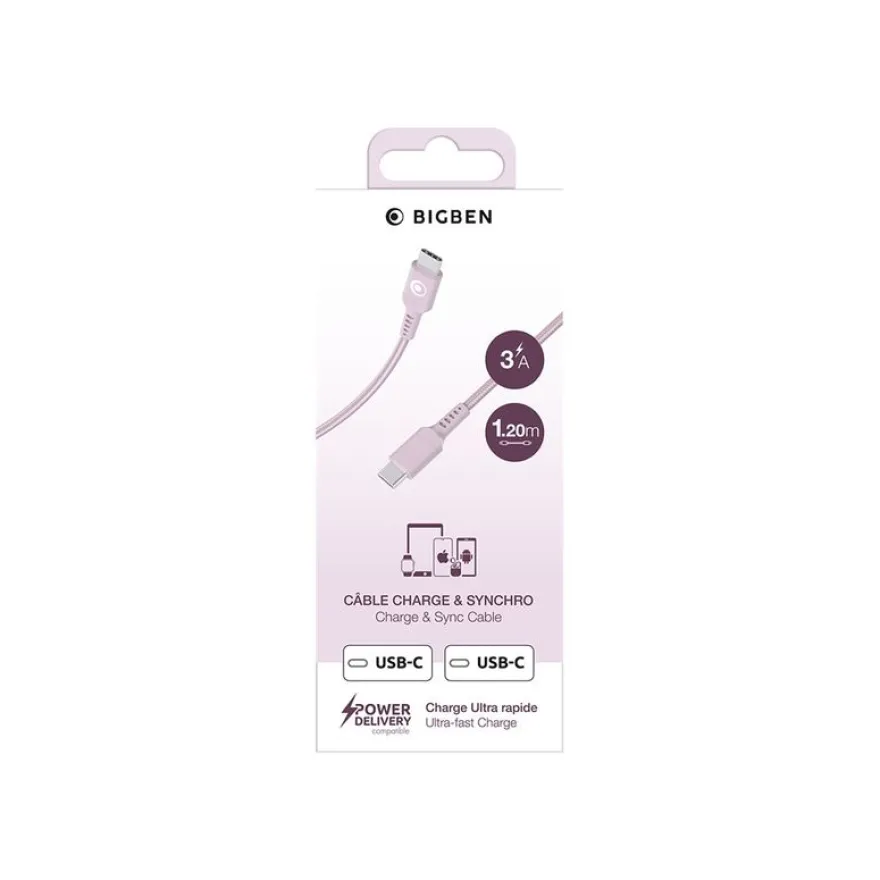 BIGBEN Connected - Câble USB-C pour 24 pin USB-C (M) - 3A/60W - 1.2 m - rose