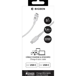 Bigben Connected - Câble USB-C vers USB-C - Tissé - 2m - Blanc