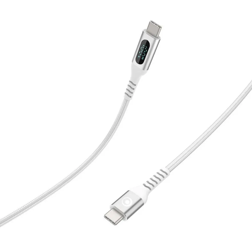 Bigben Connected - Câble USB-C vers USB-C - Tissé avec écran - 1.2m - Blanc