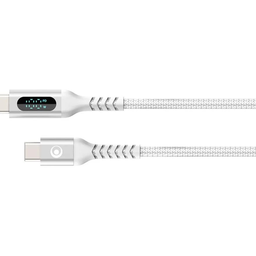Bigben Connected - Câble USB-C vers USB-C - Tissé avec écran - 1.2m - Blanc
