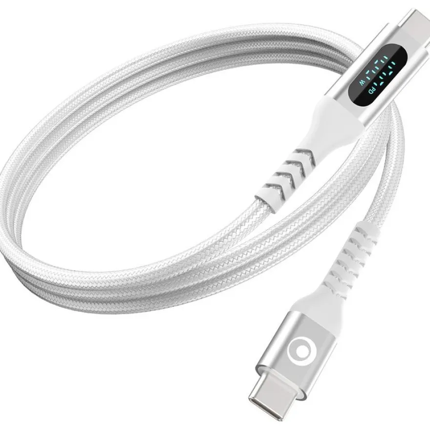 Bigben Connected - Câble USB-C vers USB-C - Tissé avec écran - 1.2m - Blanc