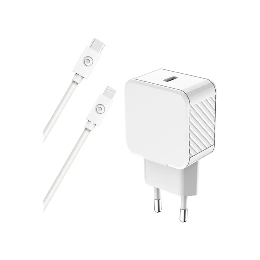 BIGBEN Connected - Chargeur secteur pour smartphone 20W - Power Delivery + Cable USB C/Lightning - Blanc