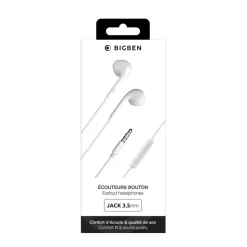 BIGBEN Connected - écouteurs Jack 3.5mm - avec Télécommande et Micro - Bouton Blanc