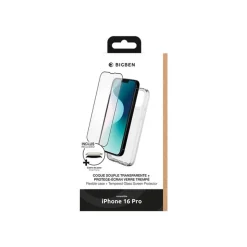 Bigben Connected - Pack coque de protection + protection d'écran verre trempé pour Apple iPhone 16 Pro - transparent