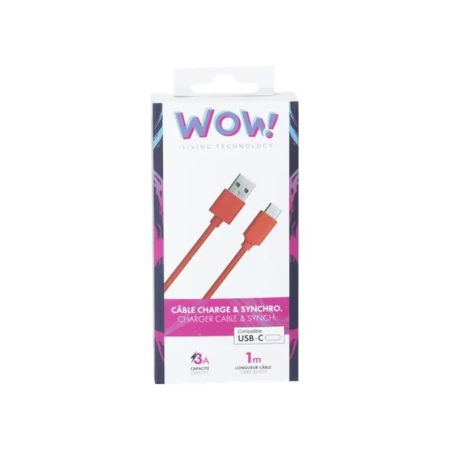 Bigben WOW - câble de charge et de synchronisation USB/USB-C - 1 m - rouge