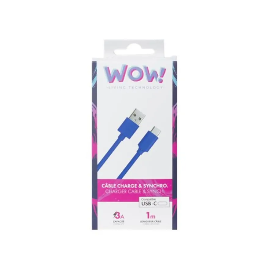 Bigben WOW - câble de charge et de synchronisation USB/USB-C - 1 m - bleu