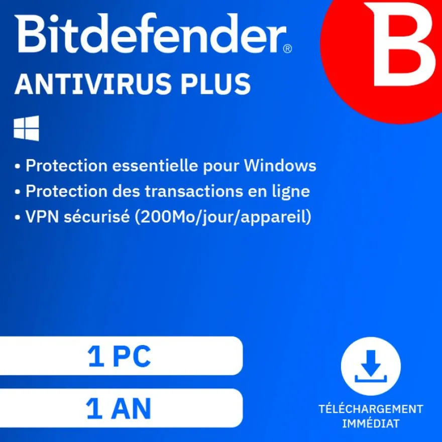 Bitdefender antivirus plus - Code d'activation envoyé par email valable pour 1 appareil pendant 1 an
