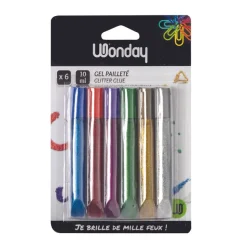 Blister de 6 gels pailletés lumineux - 10 ml - couleurs assorties