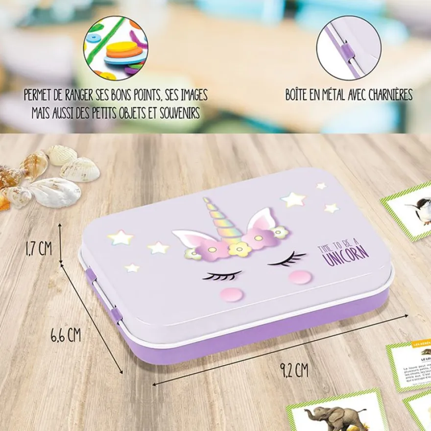 Boîte à bons points métal licorne violet - 9,2 x 6,6 x 1,7 cm - Viquel