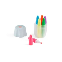Boîte Sun en forme de fleur composée de six mini surligneurs fluorescents aux couleurs variées.