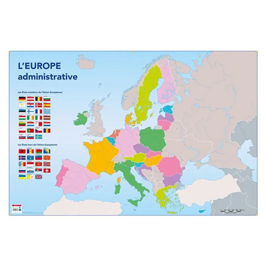 Bouchut - Carte muette effaçable - Europe Administrative - 80 x 120 cm