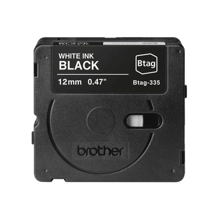 Brother BTAG-335 - Blanc sur noir - Rouleau (1,2 cm x 4 m)